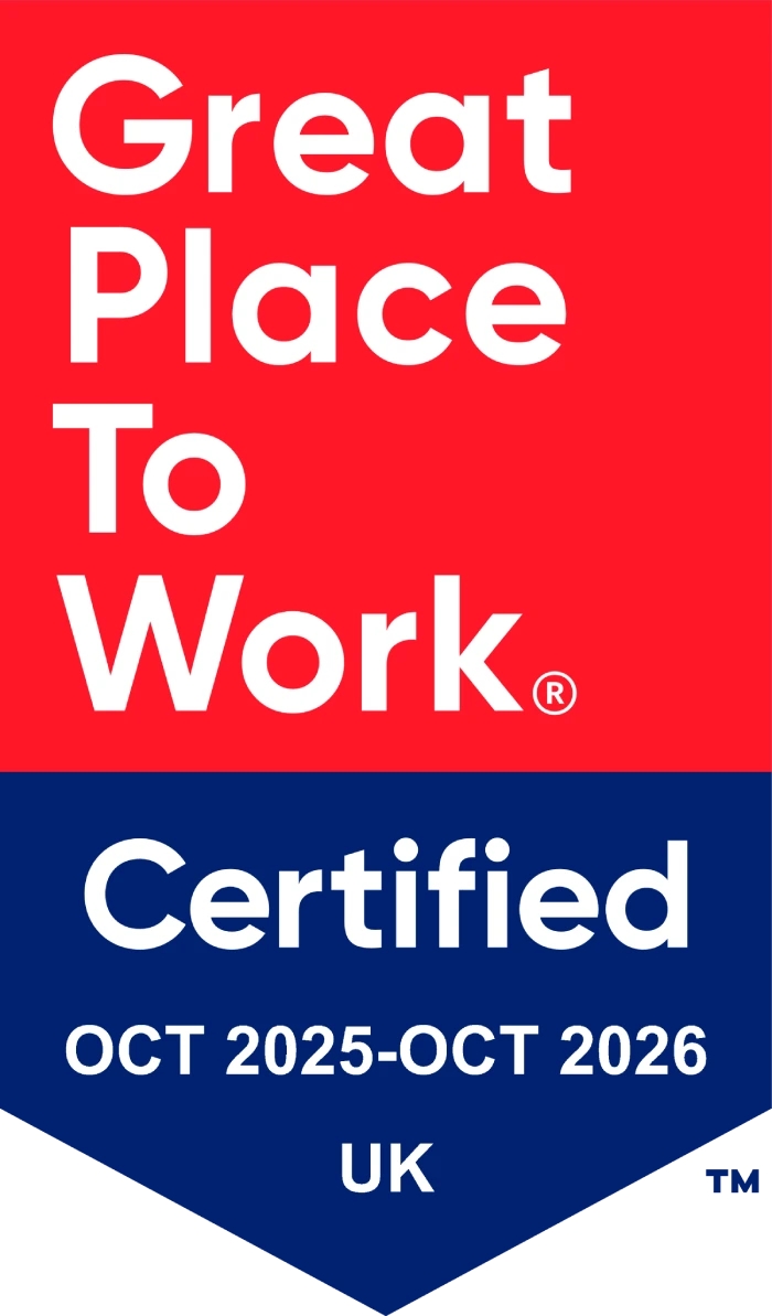 Great Place To Work Certified badge, Oct 2025-Oct 2026, UK
